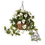 JARDINIERE SUSPENDUE GERANIUMS BLANCS